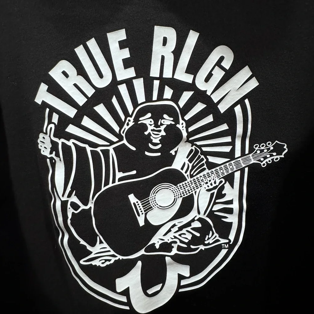 True Religion Zip Hoodie Mens XXXL Black Buddha Graphic Horseshoe Logo $129